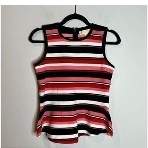 Michael Kors Sz P / S Cute Peplum Knit Top Pink Red White Black Striped